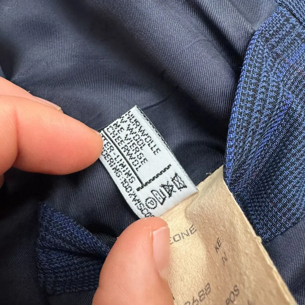 Vintage 80s Boss Hugo Boss Corleone Wool Suit Blazer Jacket Mens 38S Blue Plaid